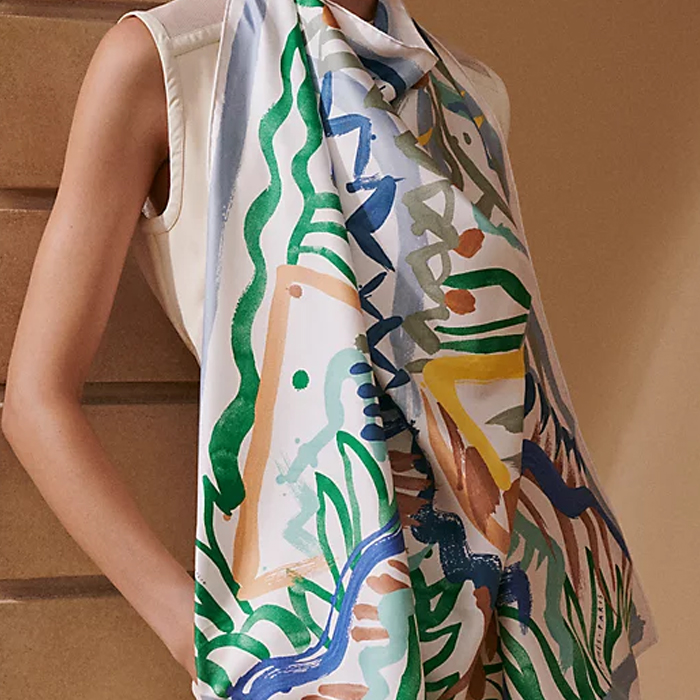 (Women) HERMES  Scarf Green/Blue with Horse Design. H004092Sv08 圖 3