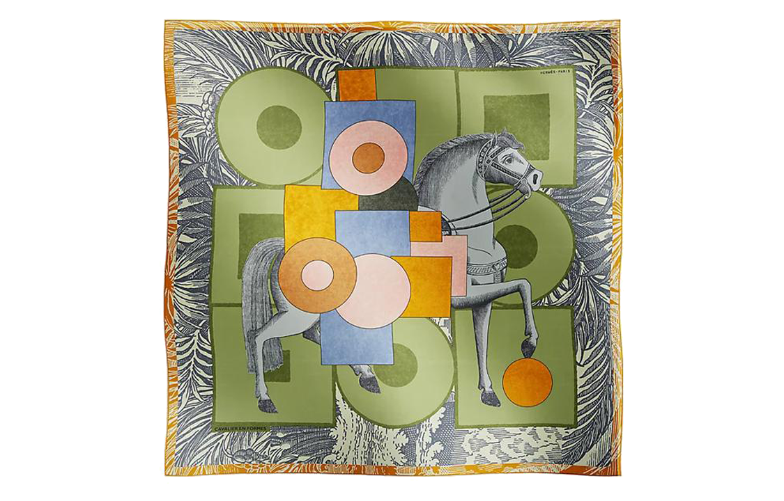 (Women) HERMES  Scarf with Horse Pattern Design Multicolor Silk Scarf H004008S04