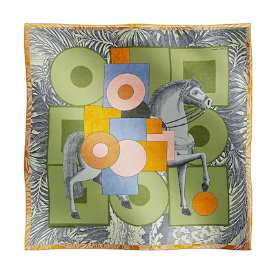 (Women) HERMES Scarf with Horse Pattern Design Multicolor Silk Scarf H004008S04