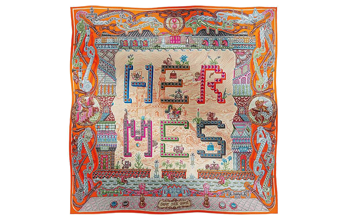 (Women) HERMES  Scarf with Letter Pattern Decoration - Multicolor Silk H004011S-08