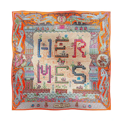 (Women) HERMES Scarf with Letter Pattern Decoration - Multicolor Silk H004011S-08