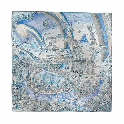 (Women) HERMES Silk Scarf - A Dream of Soaring Fubao Blue Design H004147S 05