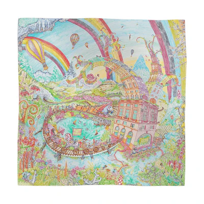 (Women) HERMES Silk Scarf - Multicolor Pattern and Logo Design H004147S 01