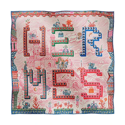 (Women) HERMES Silk Scarf 45cm Adventure Details Multi-Color Square Scarf. H894049S-04
