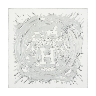 (Women) HERMES Silk Scarf 45cm Paint Effect White/Grey. H892685S-01