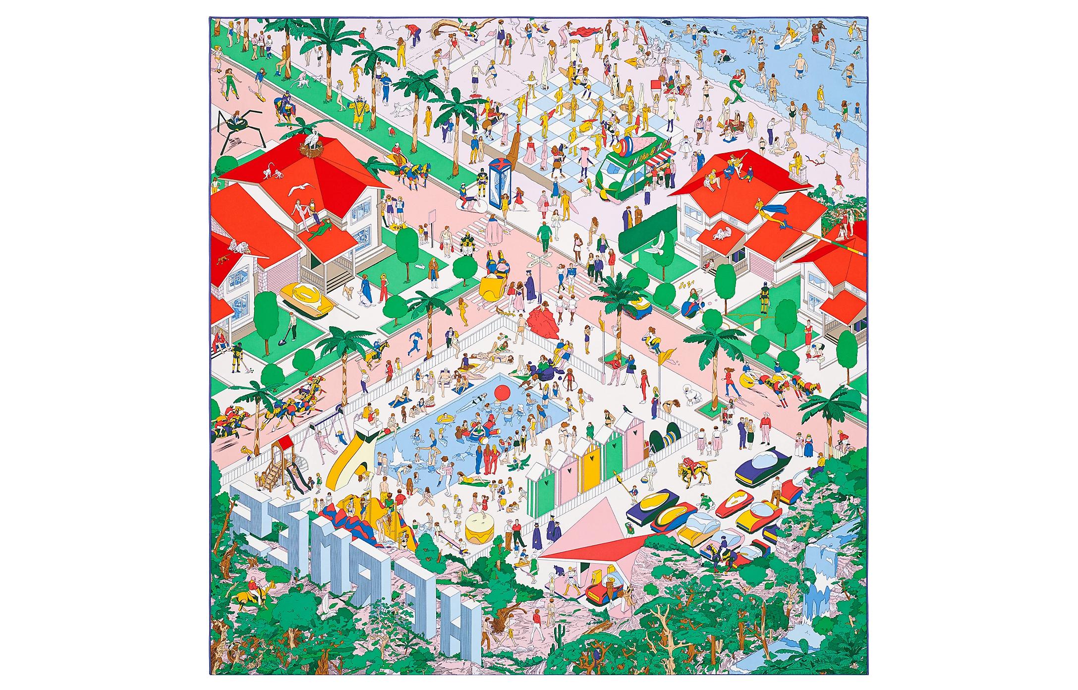 (Women) HERMES  Silk Scarf "Beach Hermes" Rose Pink/Green/Carmine Red. H003751S-01 圖 2