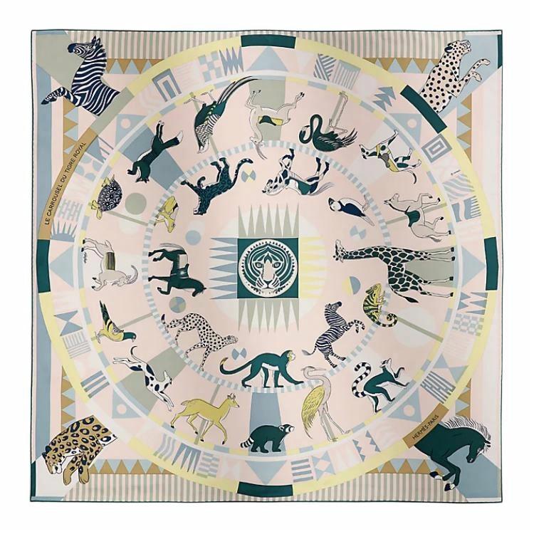 (Women) HERMES  Silk Scarf "Carousel of the Tiger King" in Candy Pink. H004206Sv06 圖 2