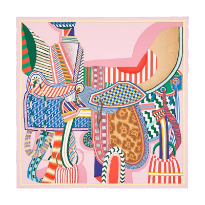 (Women) HERMES Silk Scarf "Fantasy Saddle" 90x90 Pink. H003846S-01