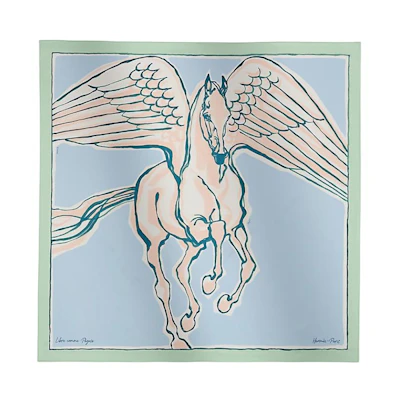 (Women) HERMES Silk Scarf "Freedom Pegasus" Design in Aqua Green H003802S06