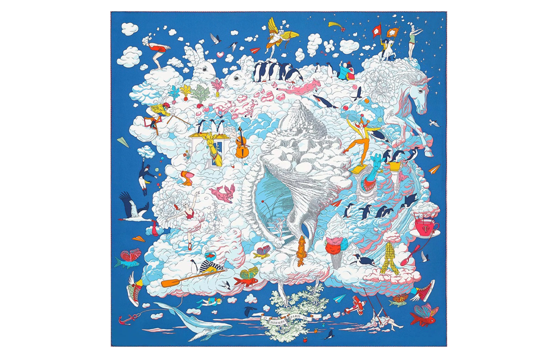 (Women) HERMES  Silk Scarf "My Cloud Interlude" Multicolor Fashion Design. H003900S 07