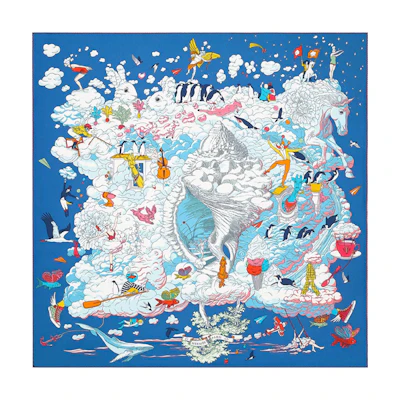 (Women) HERMES Silk Scarf "My Cloud Interlude" Multicolor Fashion Design. H003900S 07