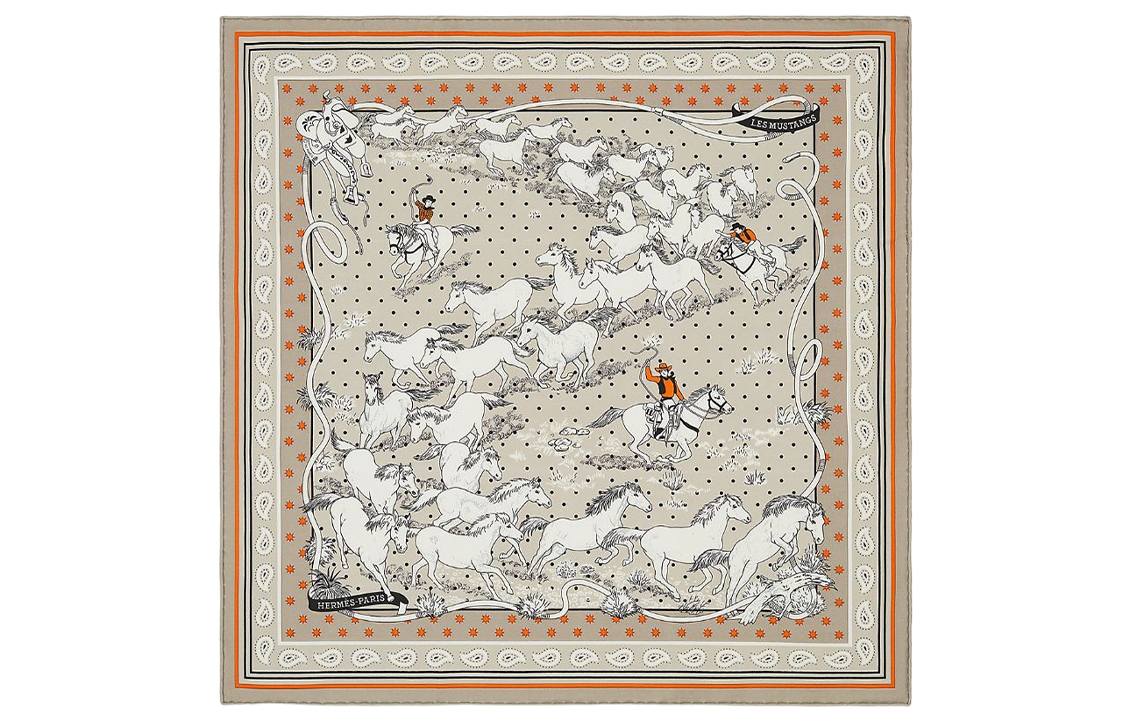 (Women) HERMES  Silk Scarf Beige with Mustang Print Design. H043941S 11 圖 2