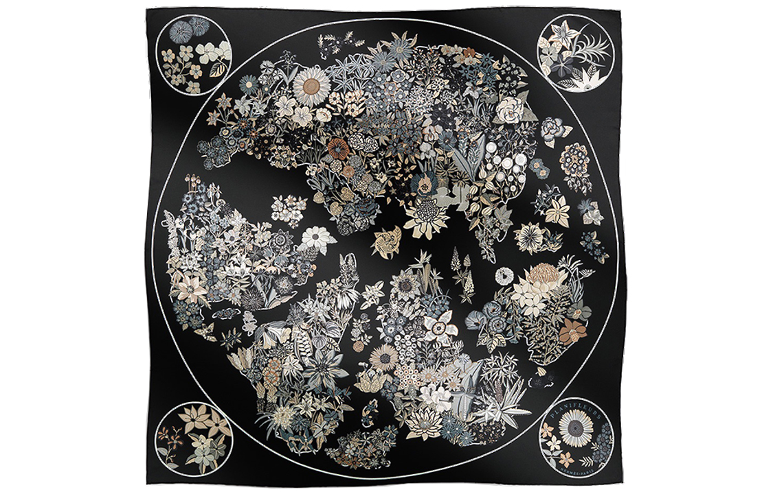 (Women) HERMES  Silk Scarf Black with Patterned Print. H003965S 13