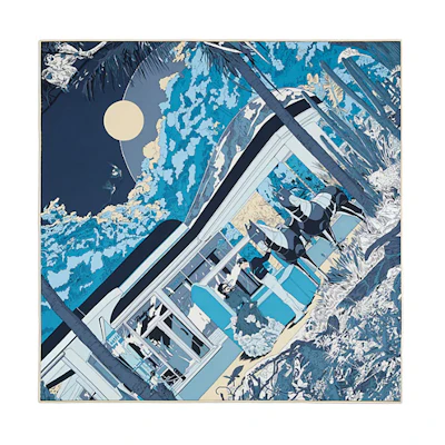 (Women) HERMES Silk Scarf Blue with Elegant Rendezvous Print Design. H983855S02