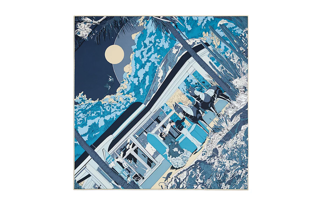 (Women) HERMES  Silk Scarf Blue with Elegant Rendezvous Print Design. H983855S02 圖 2