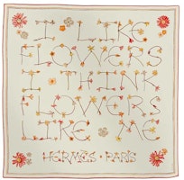 (Women) HERMES Silk Scarf Cream Color with Floral and Letter Print Design H984167Sv07 (Women) HERMES Silk Scarf Cream Color with Floral and Letter Print Design H984167Sv07