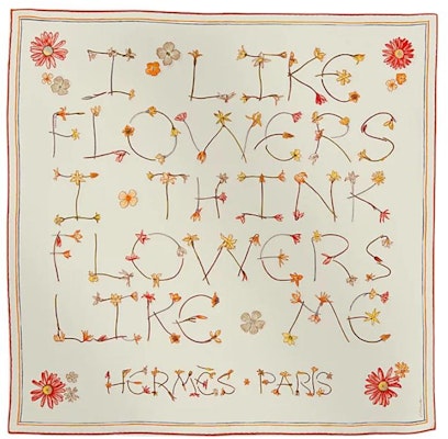 (W) HERMES 絹絲圍巾奶油色花卉字母印花設計 H984167Sv07 Buy (W) HERMES 絹絲圍巾奶油色花卉字母印花設計 H984167Sv07