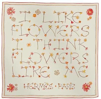 (W) HERMES 絹絲圍巾奶油色花卉字母印花設計 H984167Sv07 Order (W) HERMES 絹絲圍巾奶油色花卉字母印花設計 H984167Sv07