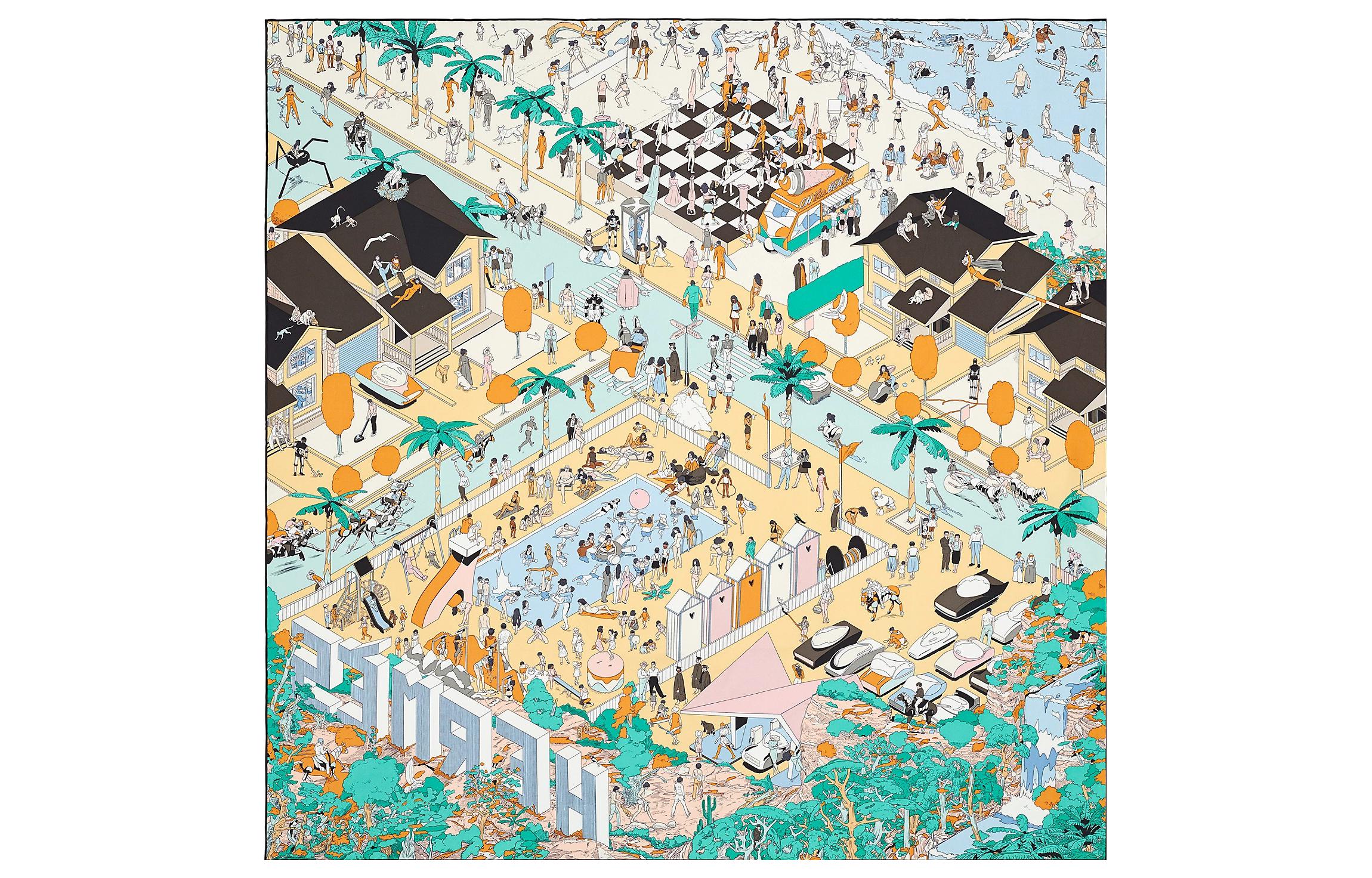 (Women) HERMES  Silk Scarf Cream White/Mint Green/Multicolor "Beach Hermes". H003751S-03 圖 2