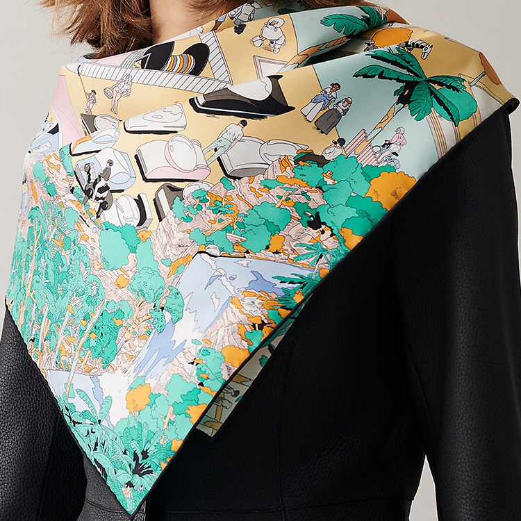 (Women) HERMES  Silk Scarf Cream White/Mint Green/Multicolor "Beach Hermes". H003751S-03 圖 3
