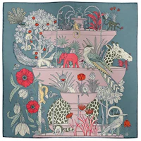 (Women) HERMES Silk Scarf Grey Blue with Floral Botanical Design. H894174Sv04 (Women) HERMES Silk Scarf Grey Blue with Floral Botanical Design. H894174Sv04