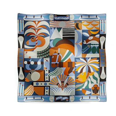 (Women) HERMES Silk Scarf in Cyan with Grand Parade Design. H004006S-09