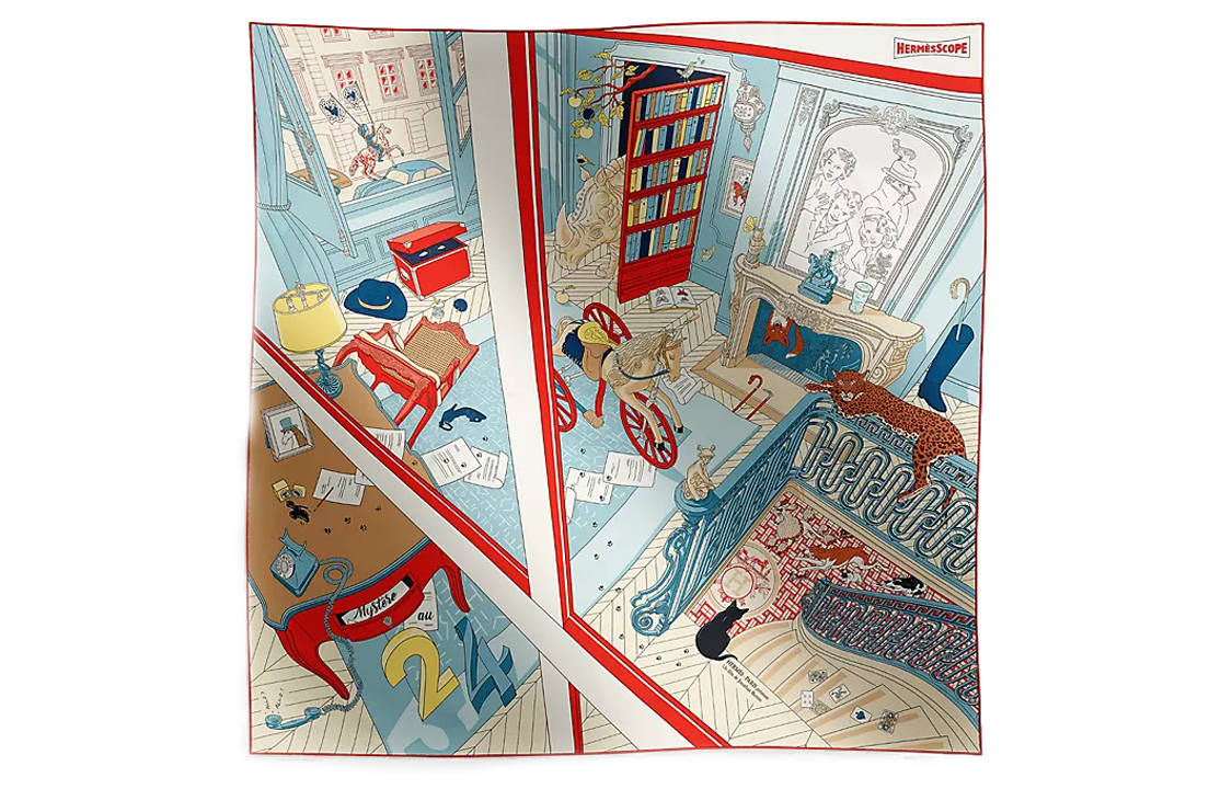 (Women) HERMES  Silk Scarf Light Blue with Printed Pattern Design H004106Sv02