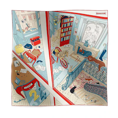 (Women) HERMES Silk Scarf Light Blue with Printed Pattern Design H004106Sv02