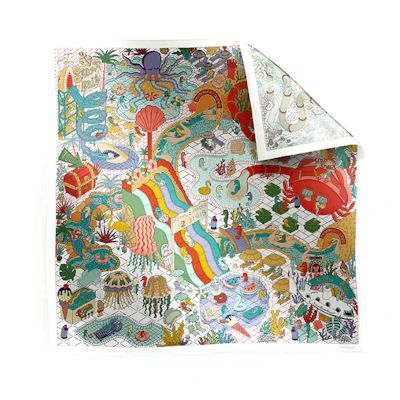 (Women) HERMES Silk Scarf Multicolor with Aquatic Park Design. H903806Sv05