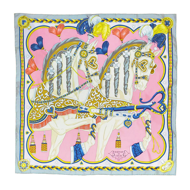 (Women) HERMES  Silk Scarf Pink with Saddle Design Pattern. H004090S 07