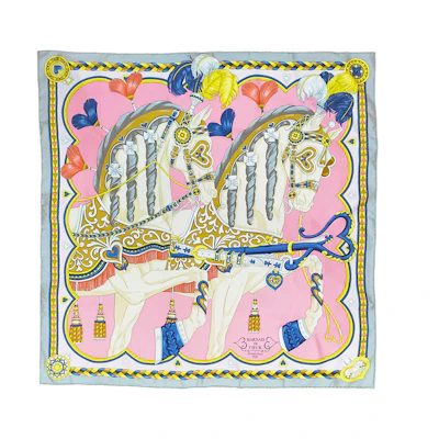(Women) HERMES Silk Scarf Pink with Saddle Design Pattern. H004090S 07
