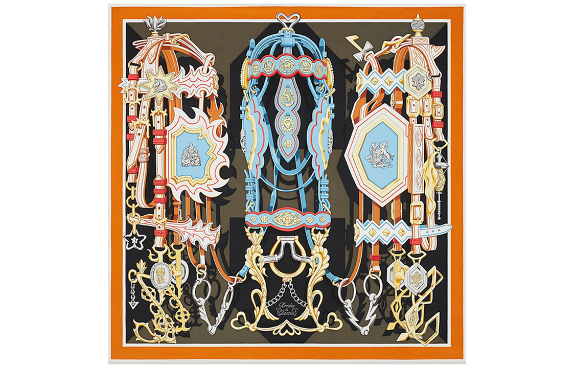 (Women) HERMES  Silk Scarf Rein Bridles and Destiny Print Design. H003967S-01