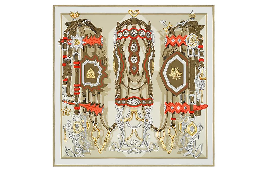 Order (Women) HERMES  Silk Scarf with "Reins and Destiny" Print Casual Style. H003967S-09