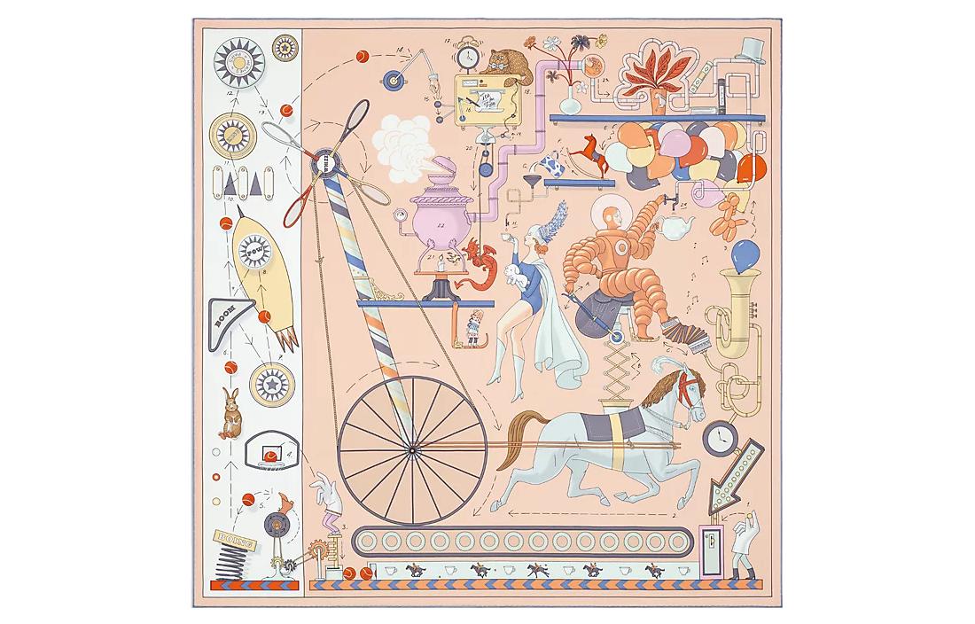 (Women) HERMES  Silk Scarf with Afternoon Tea Print Design. H003968S-03