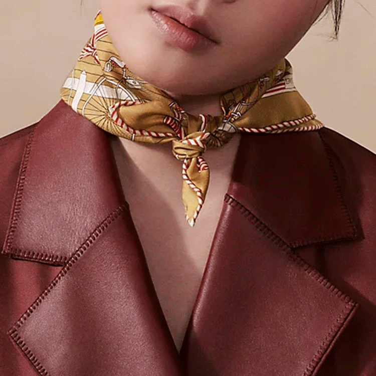 Lookbook (W) HERMES Skaf Sutera Corak Basikal Bulat Warna Coklat Emas. H893866Sv01