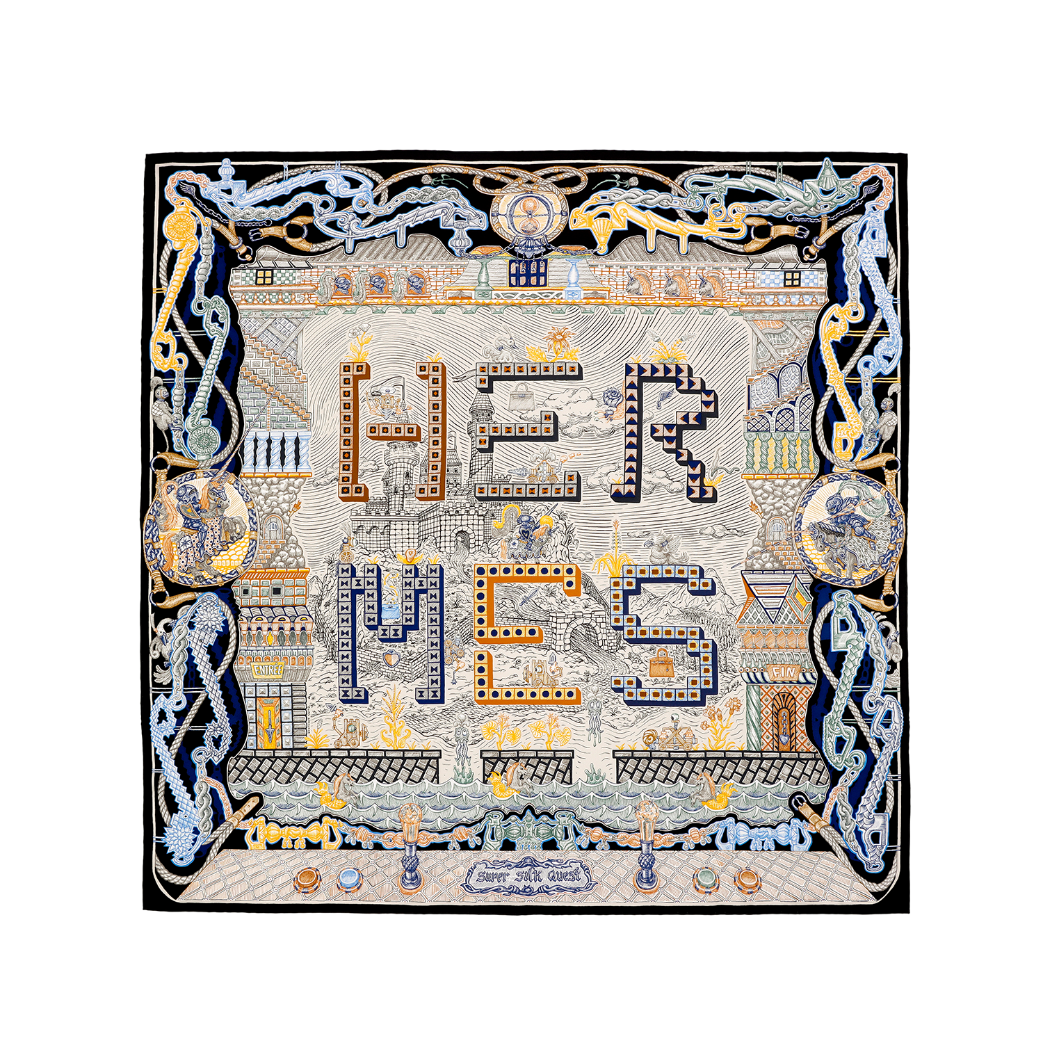 (Women) HERMES  Silk Scarf with Logo Print Design - Multicolor. H004011s 06