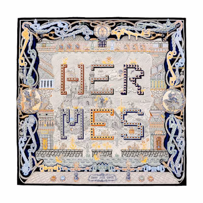 (Women) HERMES Silk Scarf with Logo Print Design - Multicolor. H004011s 06