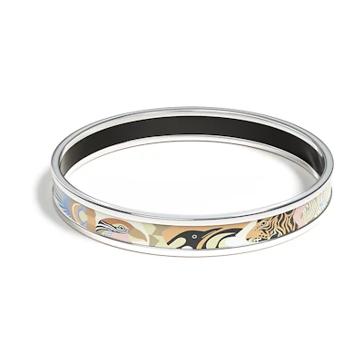 (Women) HERMES Silver Palladium-Plated Enamel Bracelet with Animal Design H210004FPF365
