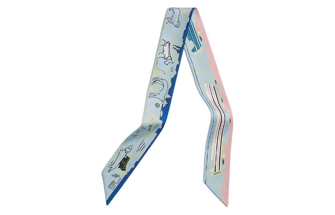 (Women) HERMES  Sky Blue Silk Scarf with Animal Pattern. H064116Sv05