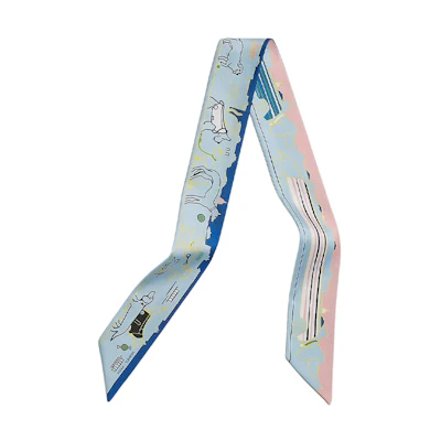 (Women) HERMES Sky Blue Silk Scarf with Animal Pattern. H064116Sv05