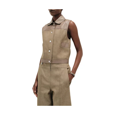 (Women) HERMES Sleeveless Cotton Jacket in Teal Green. H5E0253DHCN