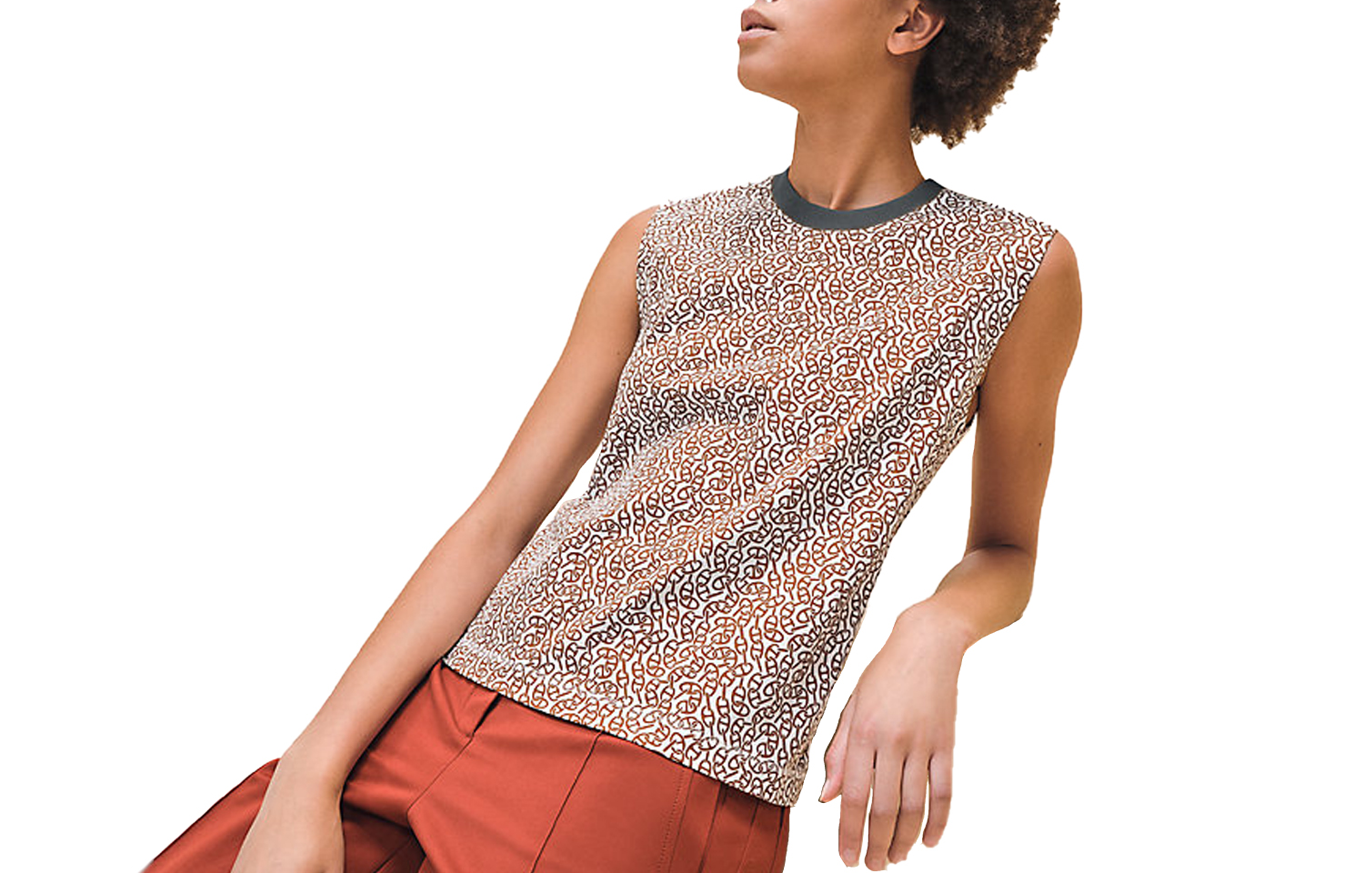 (Women) HERMES  Sleeveless Loose Fit Printed Crew Neck T-Shirt H4E4625DB1W