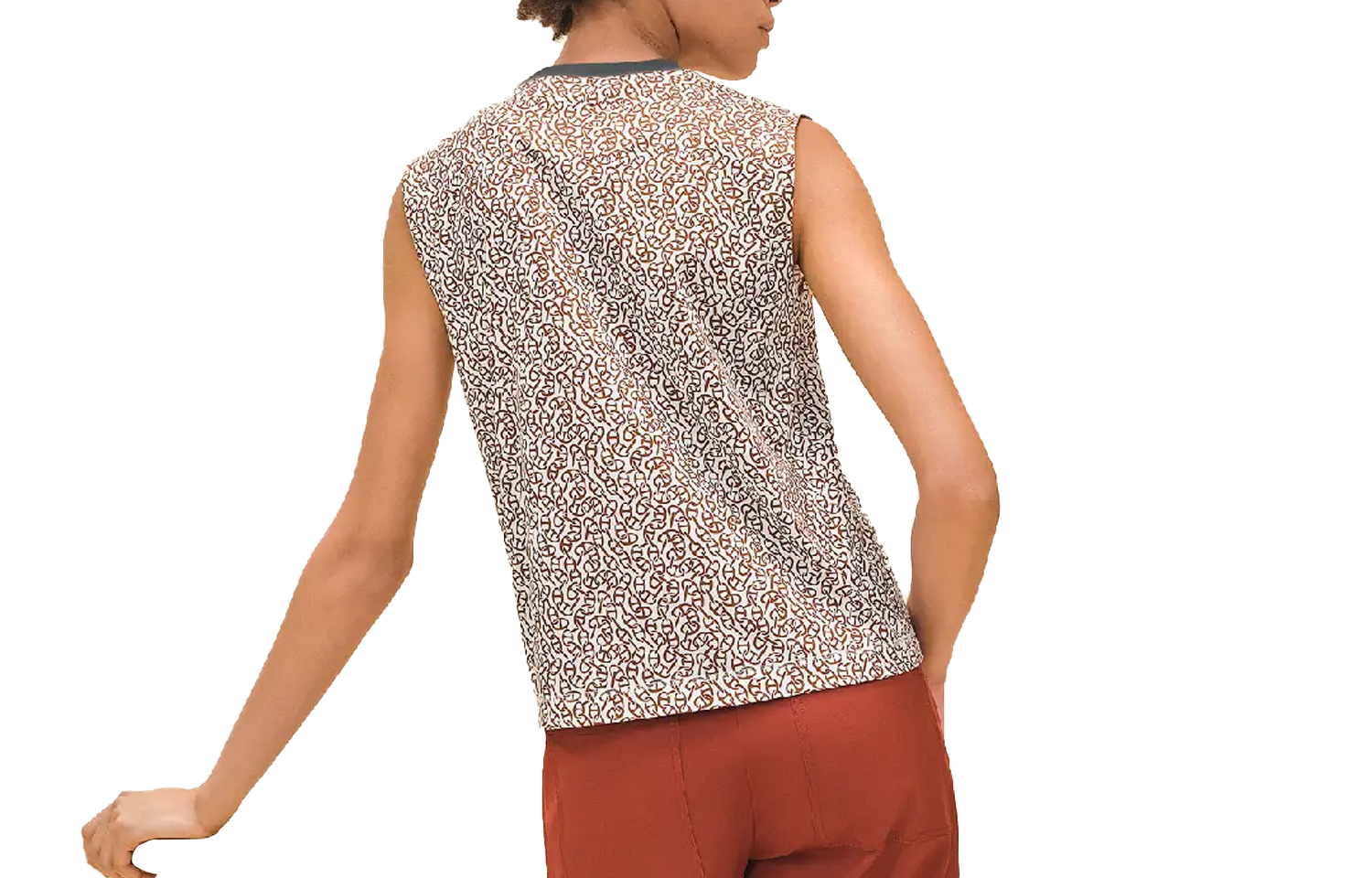 Lookbook (Women) HERMES  Sleeveless Loose Fit Printed Crew Neck T-Shirt H4E4625DB1W