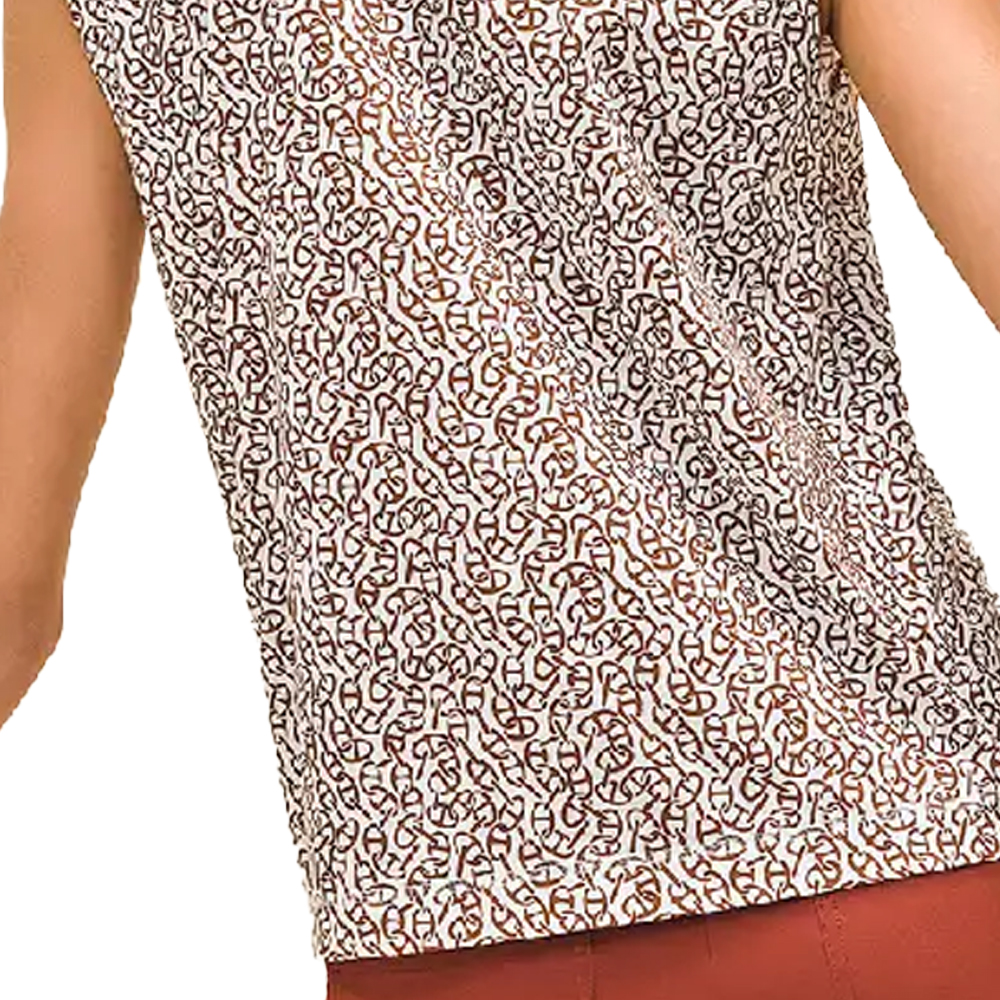 Sizing (Women) HERMES  Sleeveless Loose Fit Printed Crew Neck T-Shirt H4E4625DB1W