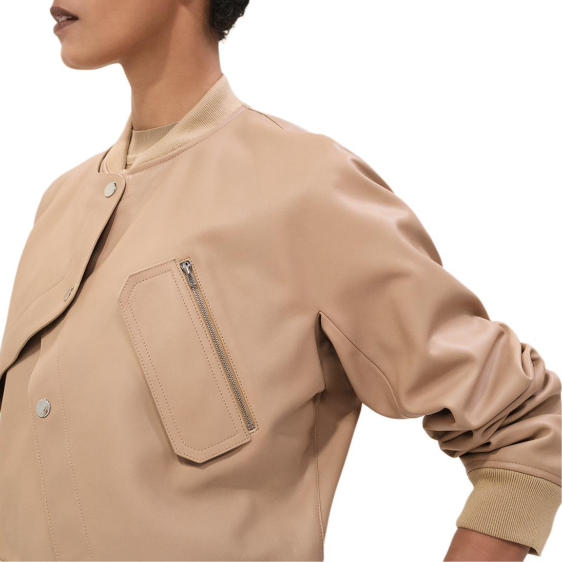 Purchase (Women) HERMES  Solid Beige Button-Up Crewneck Jacket. H5E1216DLD1-36