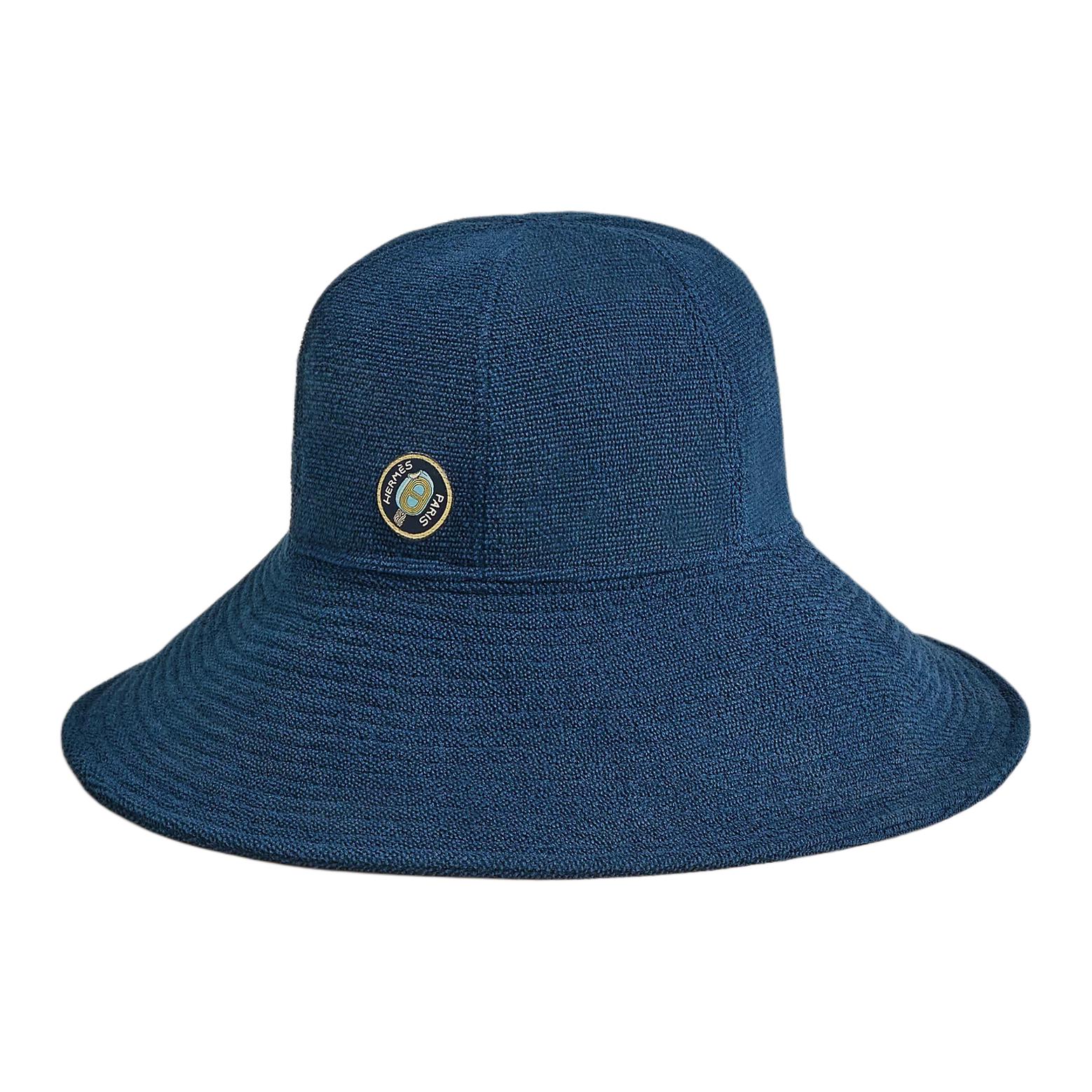 (Women) HERMES  Solid Blue Cotton Bucket Hat H241055N EN58