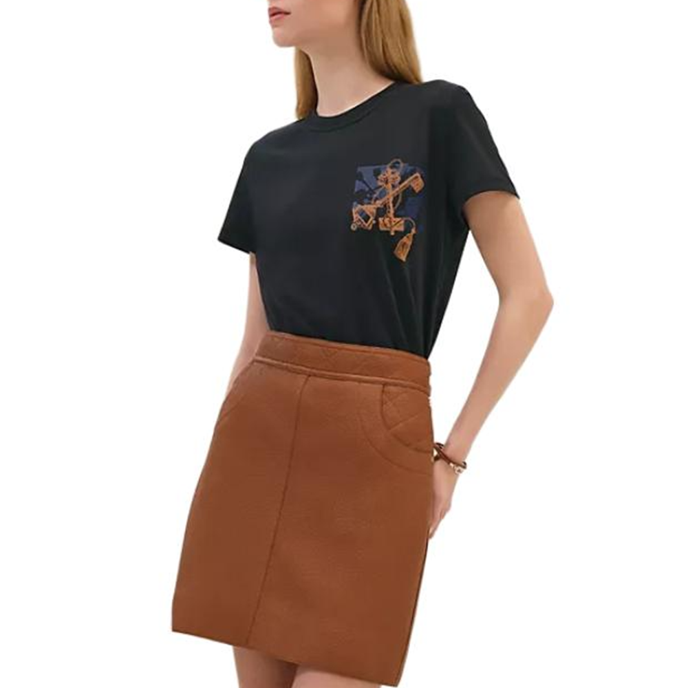 (Women) HERMES  Solid Color Crew Neck Printed Short Sleeve Regular T-Shirt. H5E4634DA5H
