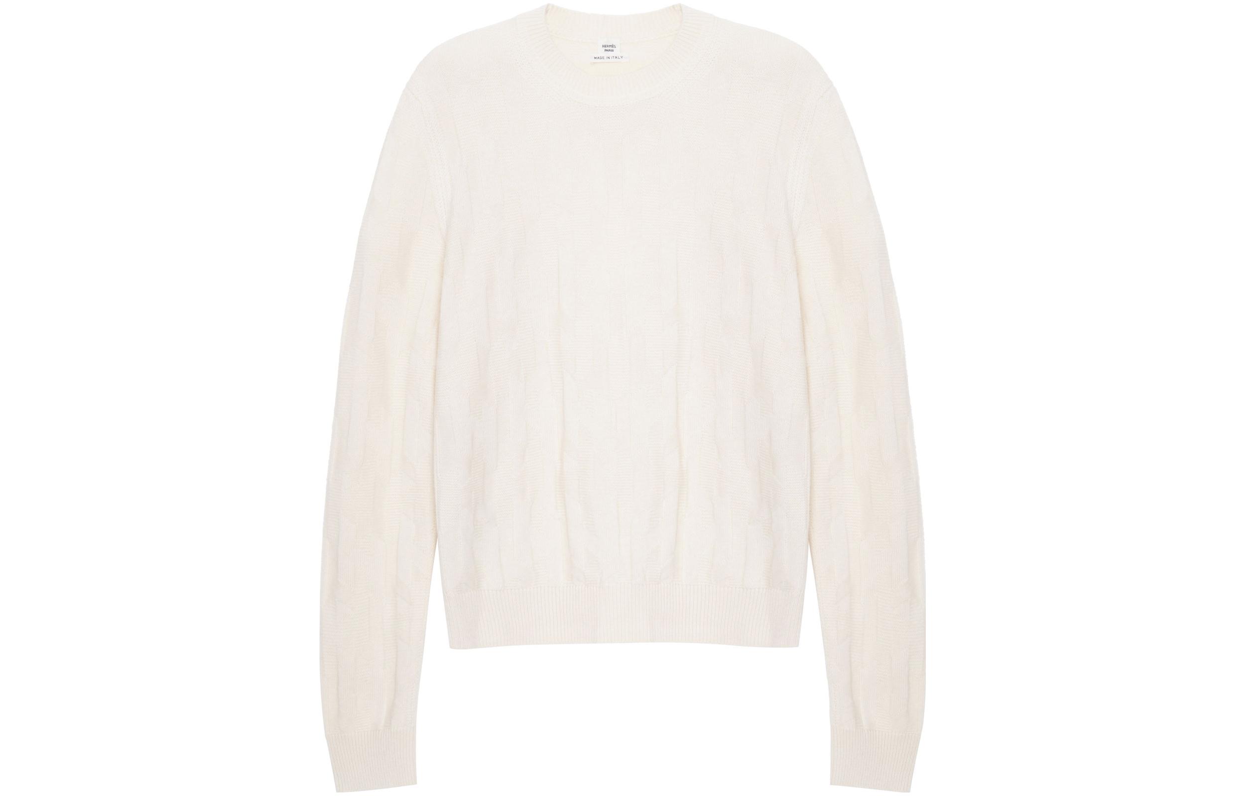 Order (Women) HERMES  Solid Color Crewneck Knit Sweater - White H3H2617D4A3