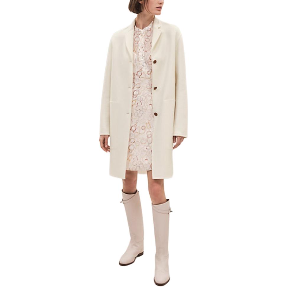 (Women) HERMES  Solid Color Long Sleeve Casual Coat White H3H0188DAA334
