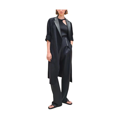 (Women) HERMES Solid Color Long Sleeve Coat Black Blue Mid-Length Loose Fit H4E0189DL5H